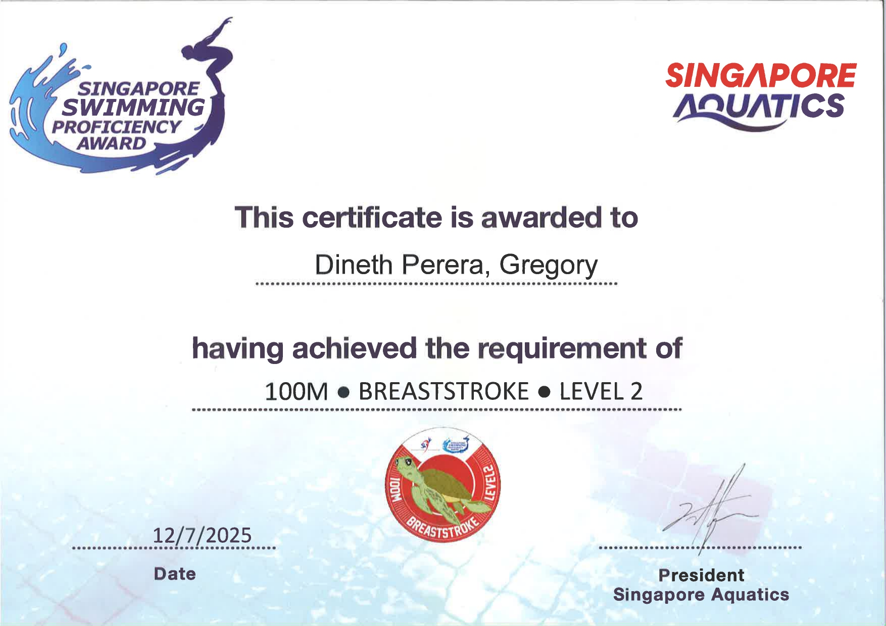 Swimming Certificate